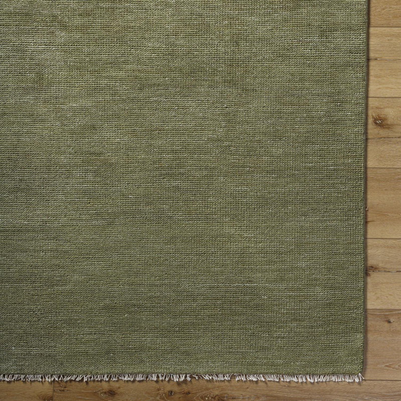Hand Knotted Wool Area Rug in Green, Rectangle 10' x 14'