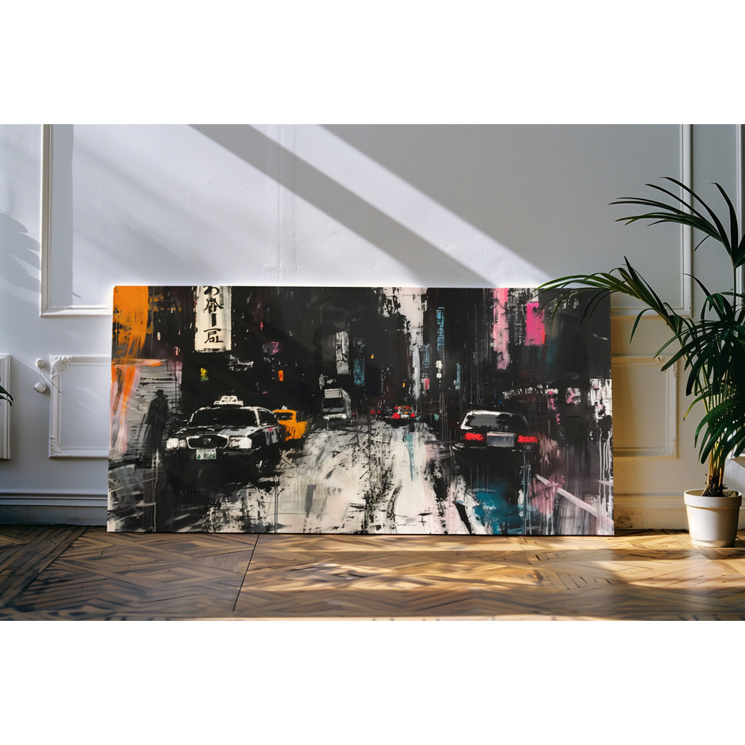 Bilder auf Leinwand 120x60cm Abstrakt Straße Großstadt Kunstvoll Schwarz Autos