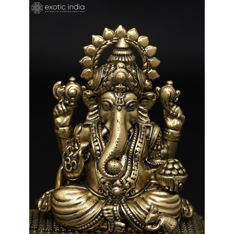 Superbe paire de Lakshmi Ganesha en laiton de 4 po - Sculptures de divinités indiennes faites à la main pour la prospérité et les bénédictions, finition dorée, cadeau idéal et décoration intérieure