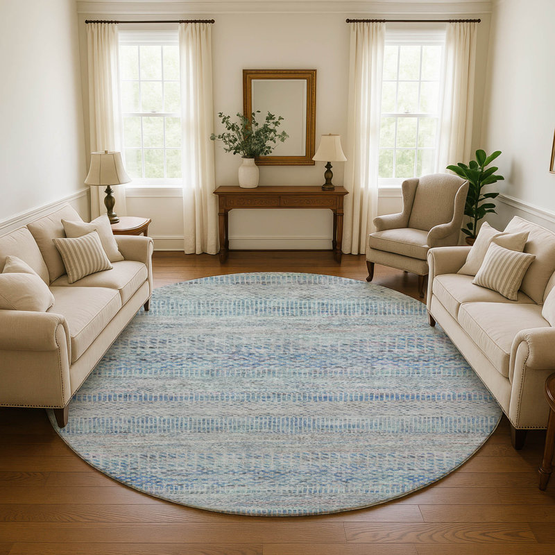 Premium Machine Washable Marasco AMF1634 Stripes Rug, Round 8'