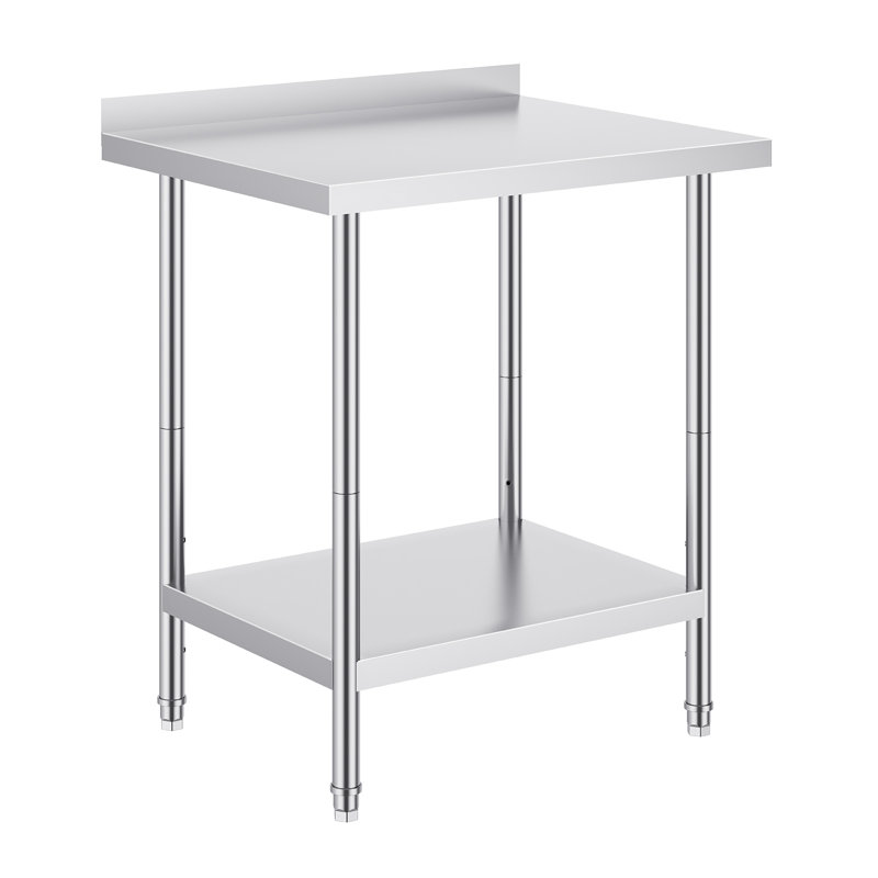 Stainless Steel Work Table with Back Baffle, Adjustable Shelf, 36" H x 30" W x 24" D