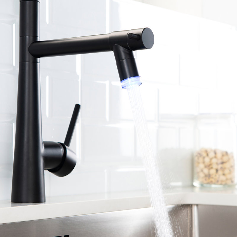 Pull Down Kitchen Sink Faucet - Heavy Duty Commercial Style Matte Black With Single Handle Pre-Rinse Stream Spray High Arc Spring In