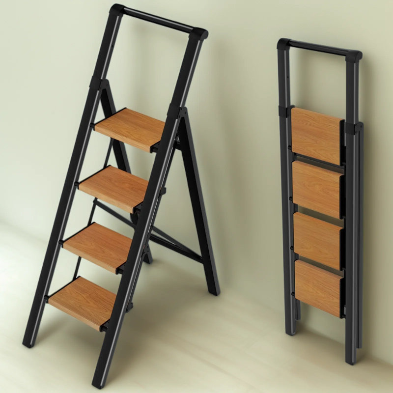 Escabeau pliant avec poignée, escabeau en aluminium antidérapant pour adultes, escabeau compact pour la maison, la cuisine et l'intérieur, conception peu encombrante