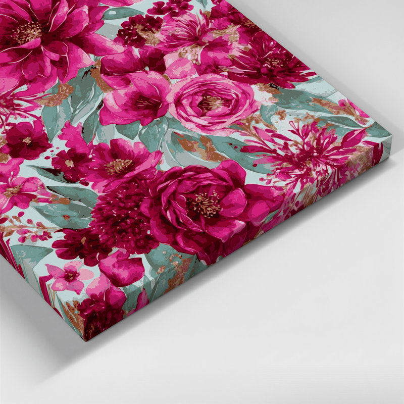 Aquarelle, art floral sur toile mauve, H 16 po x l 16 po