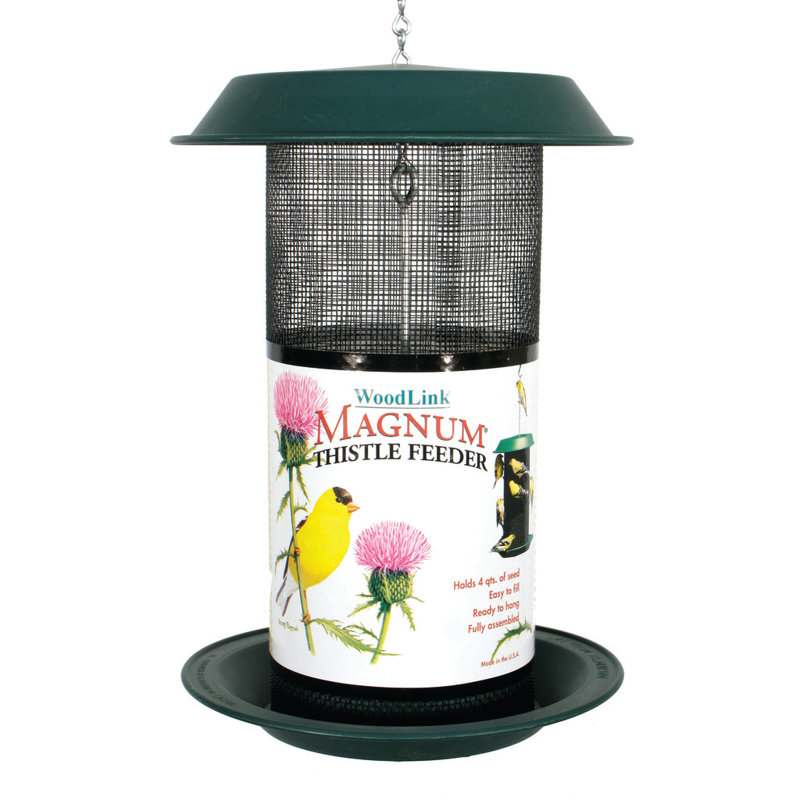 Green Metal Hanging Tube Bird Feeder with Tray