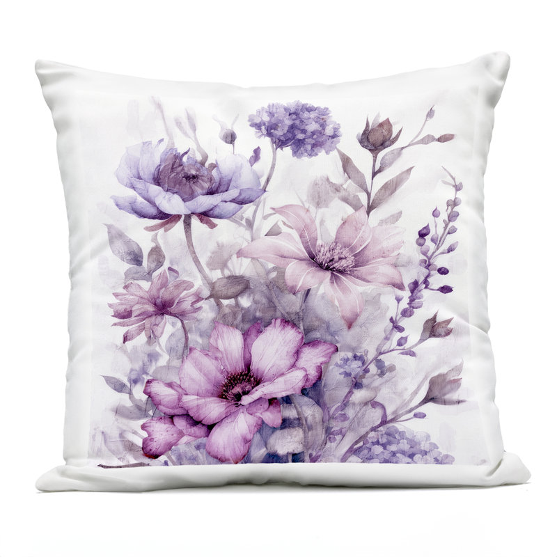 Coussin d'extérieur à imprimé floral mauve et rosé, par Kim Allen