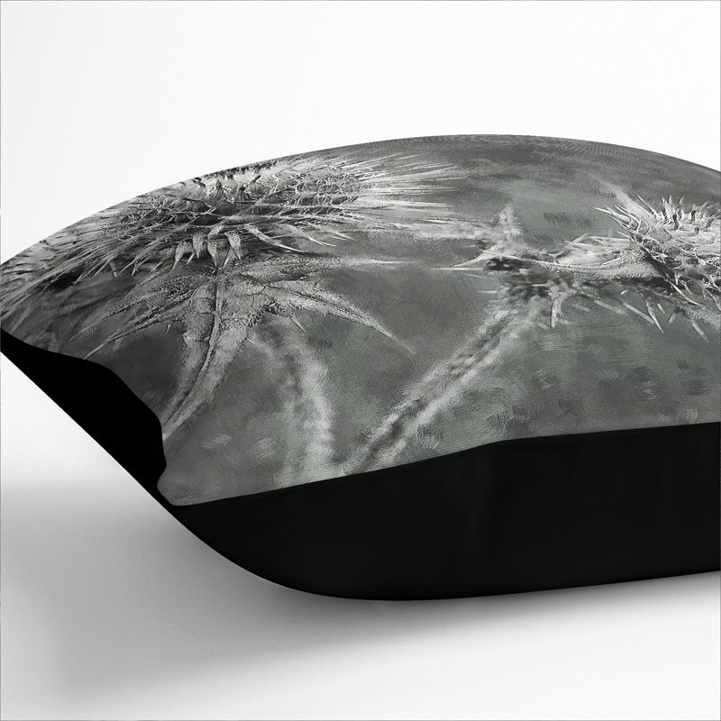 Thistle Flower Vol.5 Scatter Cushion with Filling, 55cm H x 55cm W x 20cm D, Black