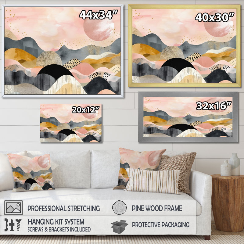 Vibrant Mountain Landscape IV, reproduction d'art sur toile, Cadre simple noir, H 16 po x l 32 po x P 1 po