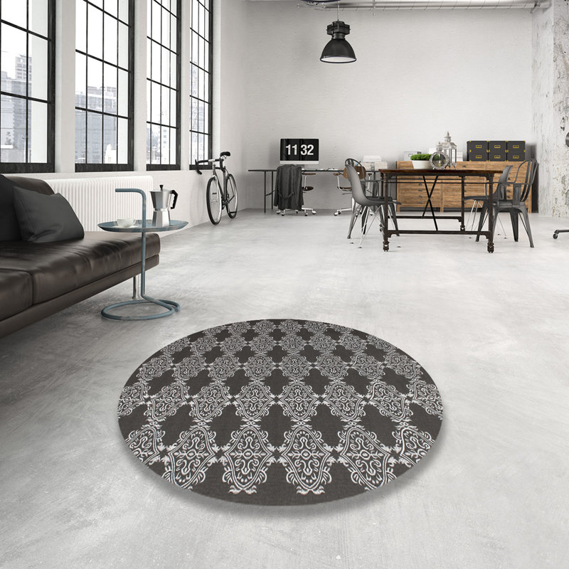 Tapis de zone noire contemporaine, Rond 5 pi