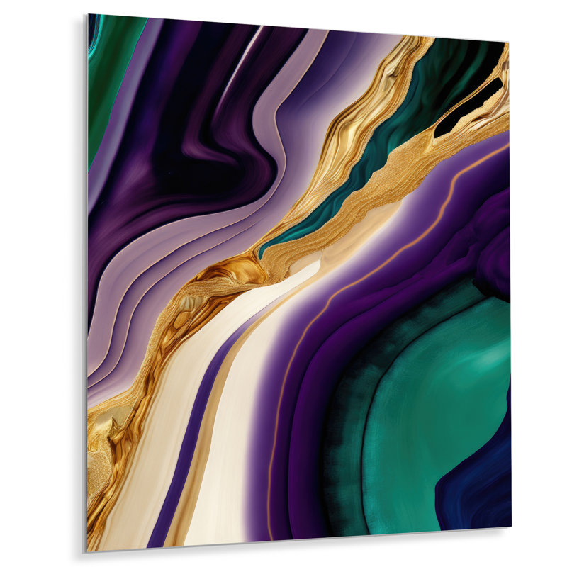 Mauve, vert et doré Bold Strokes II - décoration murale moderne en métal, H 20 po x l 12 po x P 1 po