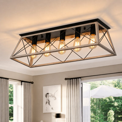 Farmhouse 5-Light Metal Rectangular Flush Mount Ceiling Light