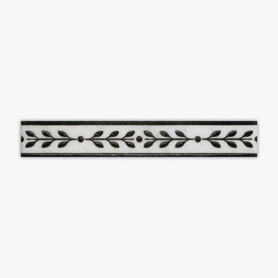 Turkish Carrara Honed Black Engraving Marble 2x12 Decorative Border