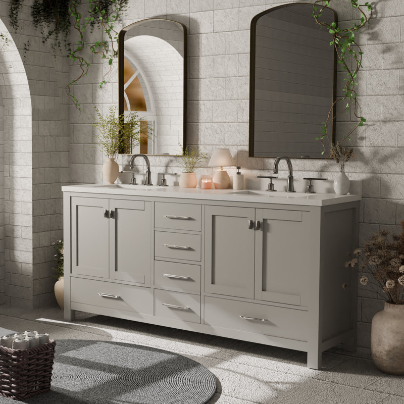 Ensemble de meuble-lavabo double 72 po Zaair, Gris