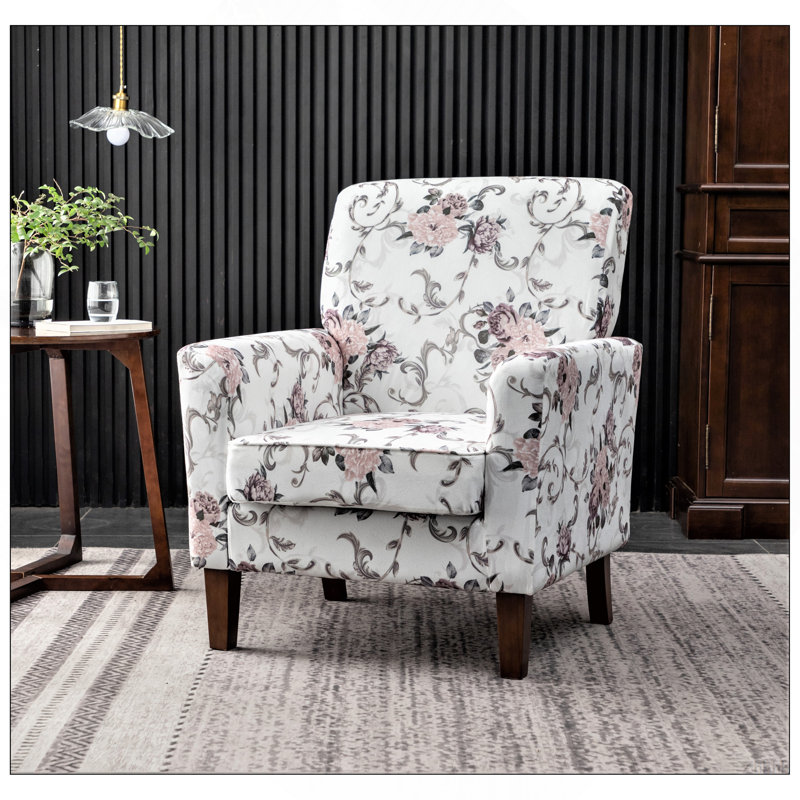Chaise avec accoudoirs en mélange de polyester à motifs, structure en bois de bouleau massif avec pieds fuselés bruns, chaise d'appoint rembourrée de mousse avec garniture pour le bureau du salon