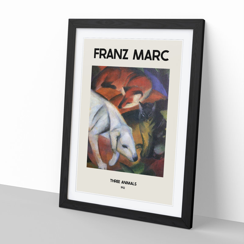 A Dog Cat and Fox by Franz Marc - Picture Frame Painting, 36cm H x 27cm W x 2cm D, Black Framed