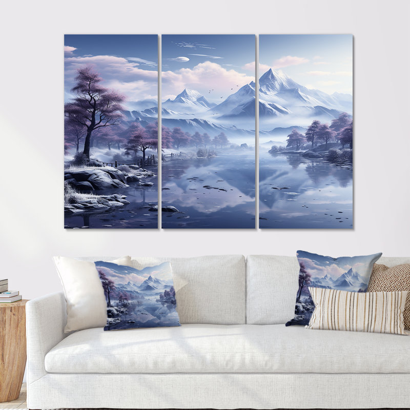 «Mountain Blue Peak Harmony - Landscape Mountains», ensemble d'art sur toile, H 28 po x l 36 po x P 1 po, Toile tendue