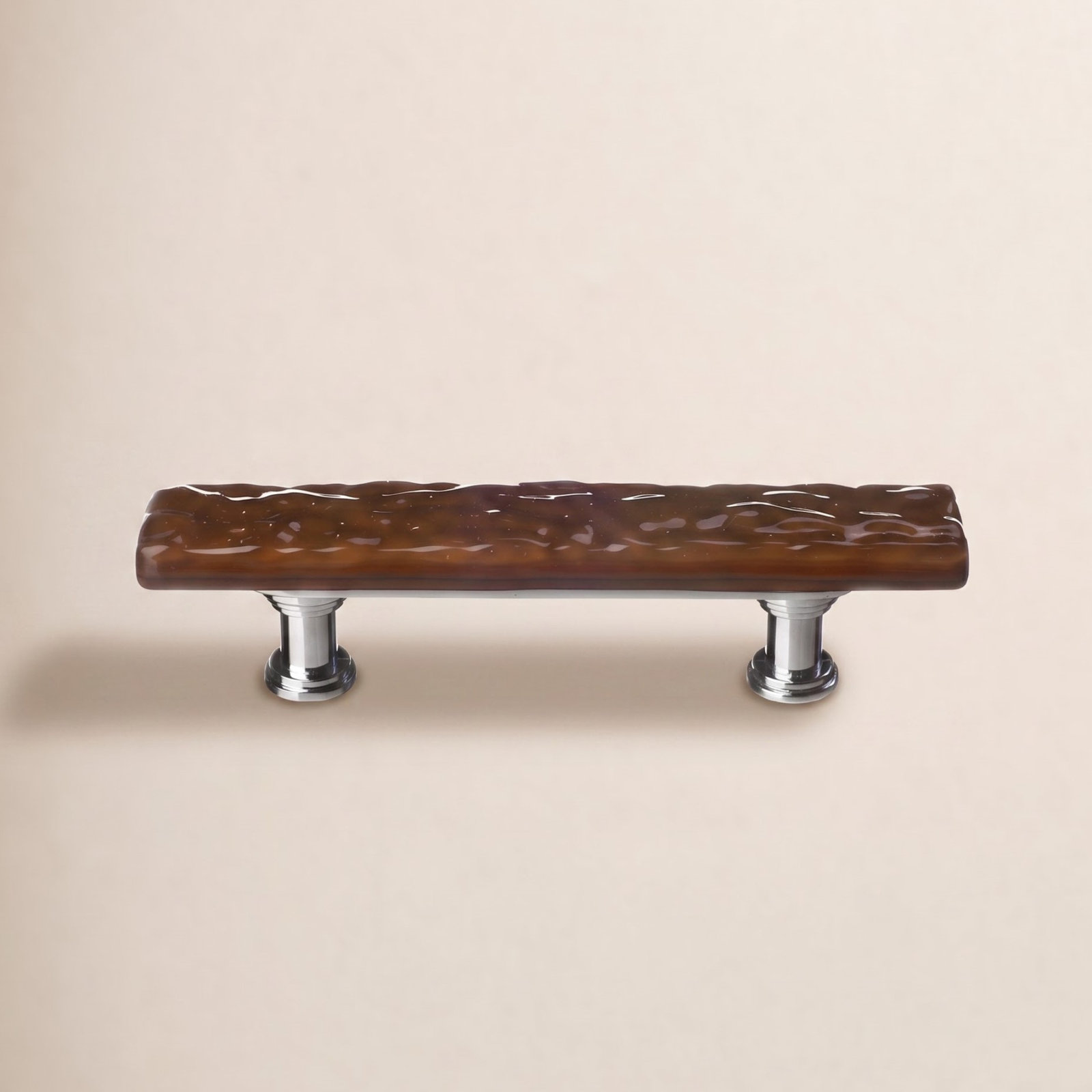 Skinny Glacier Bar Cabinet Pull, Woodland Brown, Polished Chrome