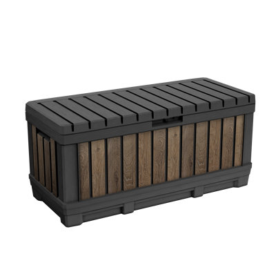 Keter Signature Collection 92 Gallon Durable Resin Outdoor Storage and Organization Deck Box Ideal For Garden Patio Furniture and Supplies, Walnut by Keter