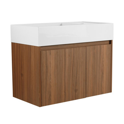Armoire de salle de bain avec lavabo, portes à fermeture douce, conception à fixation flottante, pour petite salle de bain