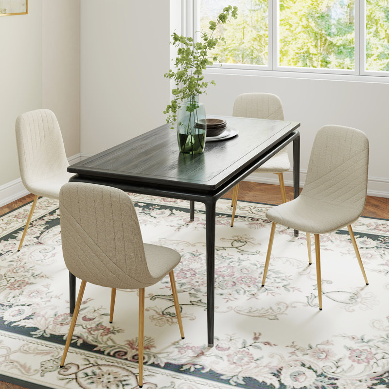 34.6"H Linen Upholstered Dining Chair Side Chairs With Metal Legs