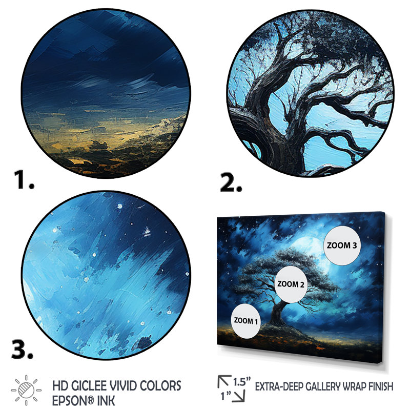 Arbre bleu d'Afrique, Serengeti, art mural 5, H 16 po x l 32 po x P 1 po, Cadre flottant doré
