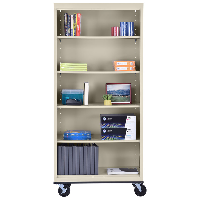 Sandusky Lee 36" W x 18" D x 78" H Steel Mobile Bookcase with 4 Adjustable Shelves by Sandusky, Putty