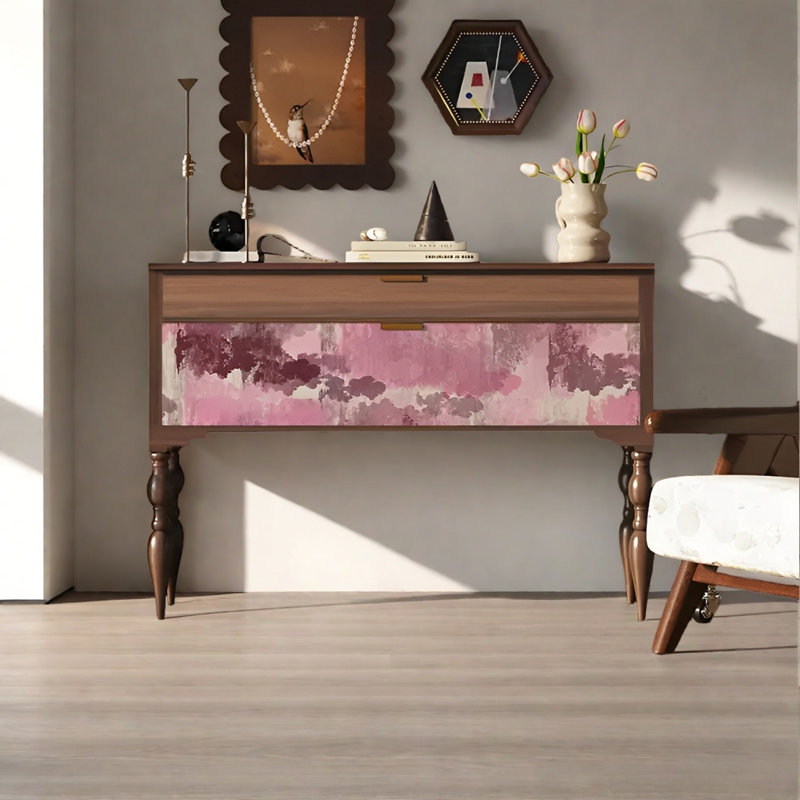 Retro Minimalist Console Table with Drawers, Brown
