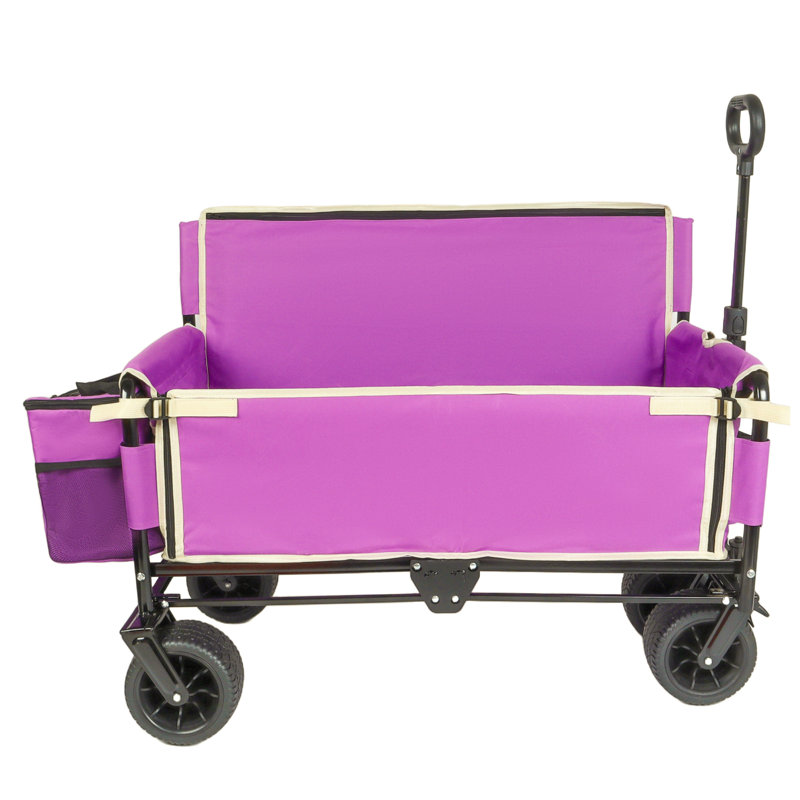 Chariot pliable 3-en-1 avec banquette et rangement, chariot tout-terrain robuste de capacité de 500 lb pour le camping, la plage, le jardin - mauve