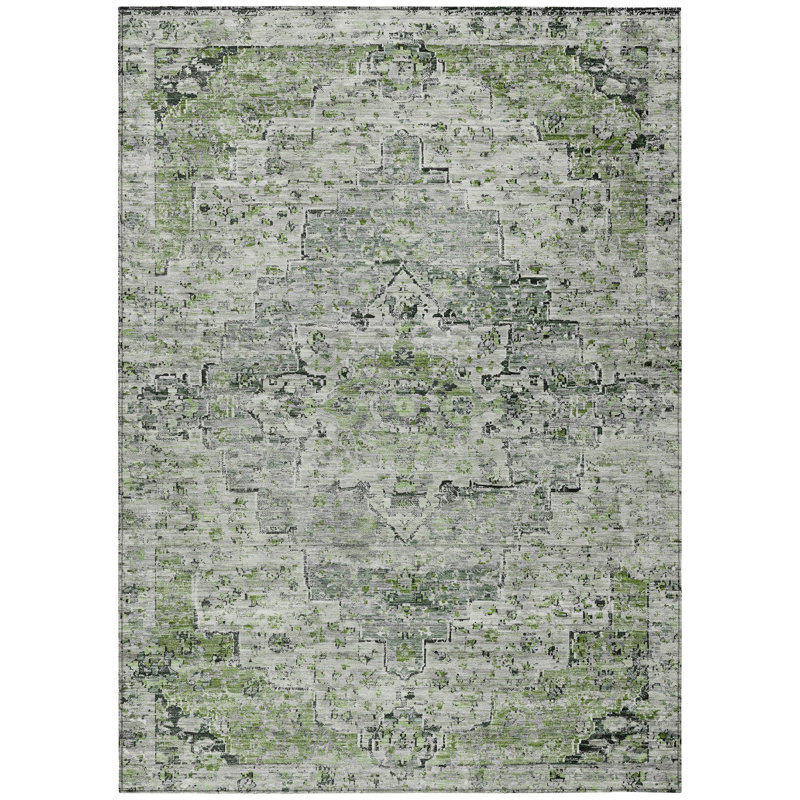 Machine Washable Indoor/Outdoor Xhevrie Aloe Rug, Rectangle 9' x 12'
