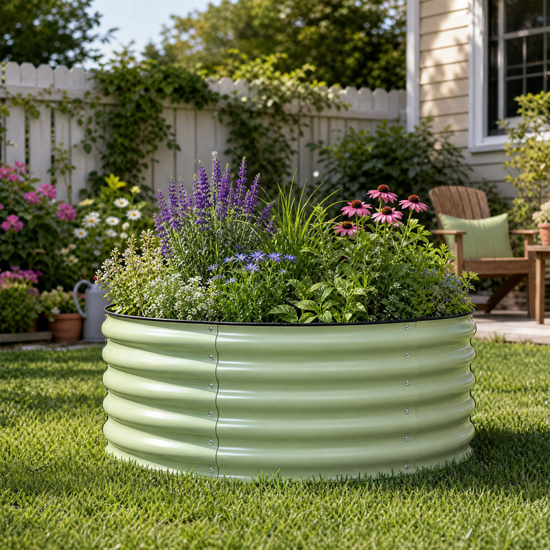 Aoodor 17" Metal Raised Garden Bed, Green, 17" H x 42" W x 42" D