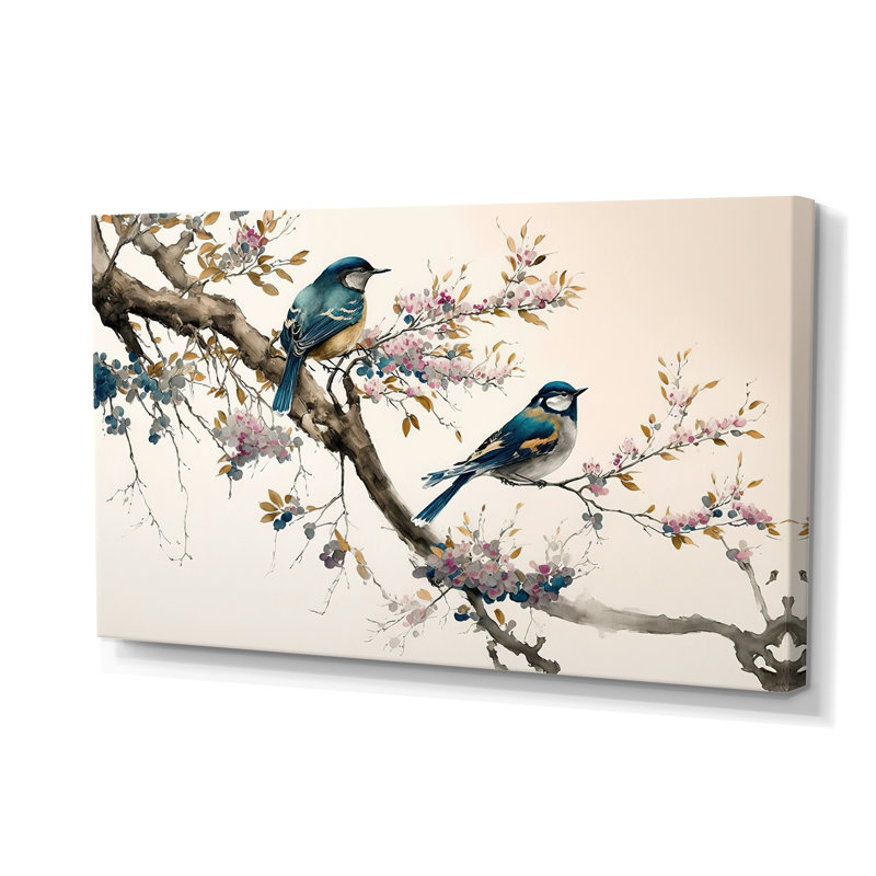 «Multicolor Birds On Plum Blossoms Tree», reproduction d'art sur toile, H 40 po x l 60 po