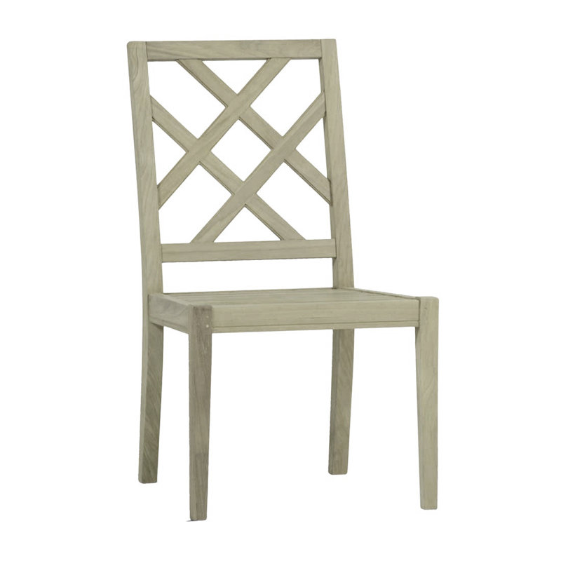 Haley Patio Dining Side Chair with Cushions, Oyster Teak, Rollo Lace, Welt