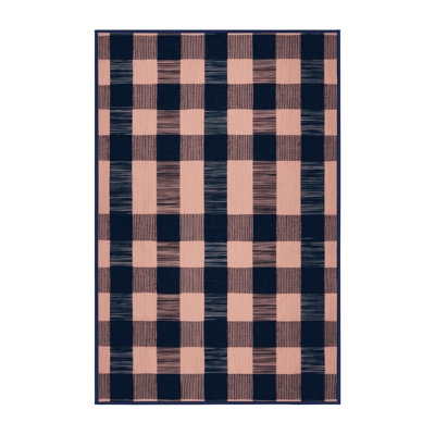 Machine Washable Checkered Blue Area Rug