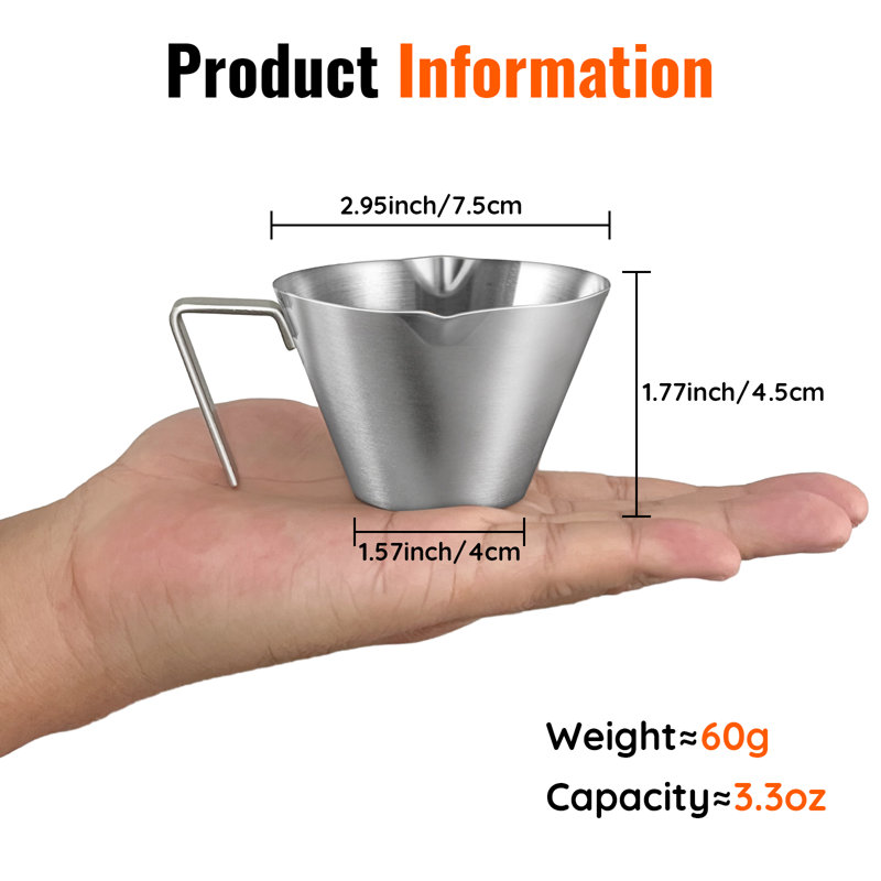 YARRAMATE, tasse à espresso à double bec en acier inoxydable 3,4 oz / 100 ml, tasse à mesurer en métal avec double échelle (2 pièces)