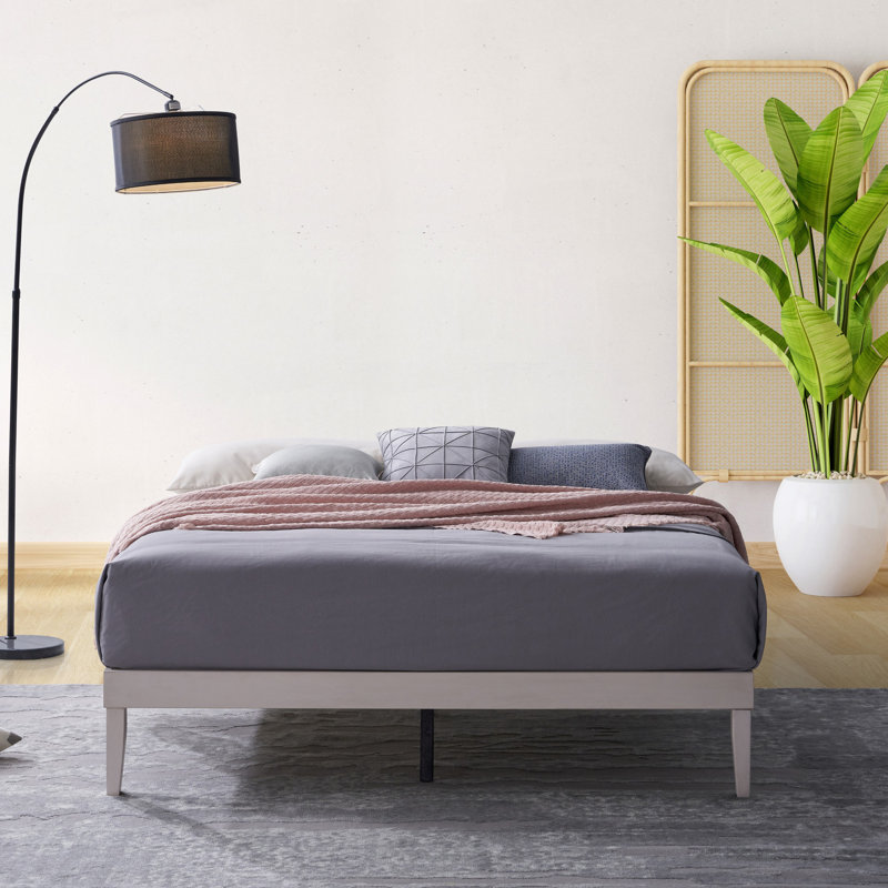 Lit plateforme en bois massif Artee, Blanc antique, Grand