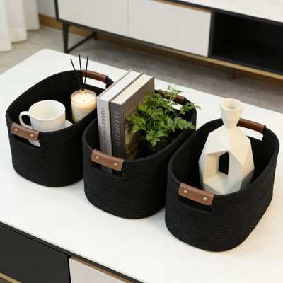 Panier de rangement en corde de coton avec poignées, bac de rangement tissé pour la lessive, serviettes, jouets, livres, tablettes et décoration intérieure