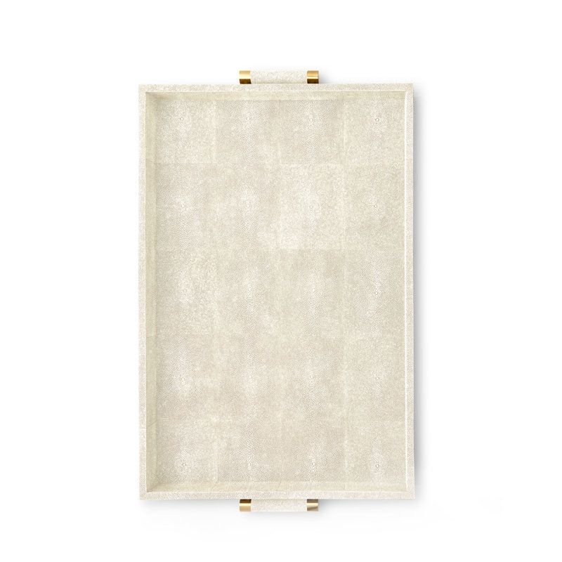 Cream Embossed Rectangular Tray with Brass Handles