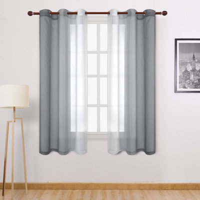 2 Panels Ombre Sheer Curtains Faux Linen Semi Voile Gradient Farmhouse Style Curtains, Grommet Top Window Drape Panels for Bedroom and Living Room