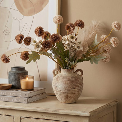 Ceramic Flower Vase Farmhouse Rustic Vase Decorative Pottery Terracotta Vases for Home Decor Table Mantle Fireplace Living Room Bathroom Wedding Centerpiece
