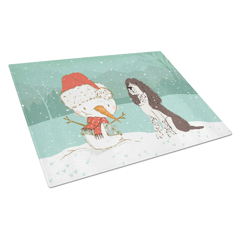 Planche à découper noël bonhomme de neige en verre trempé caroline, Épagneul Springer anglais brun