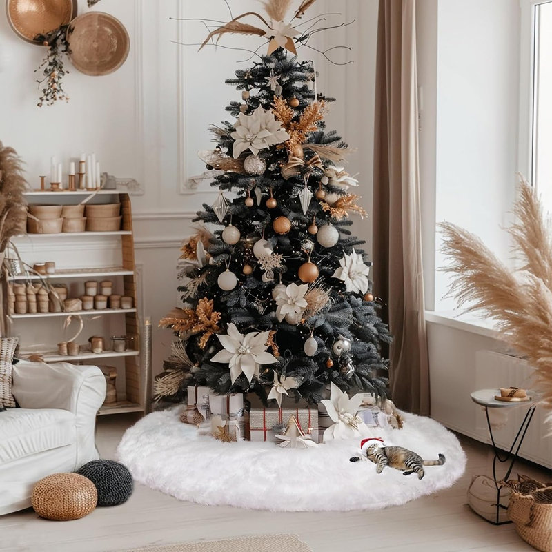 Très grande jupe d'arbre de Noël en fausse fourrure blanche avec texture moelleuse épaisse