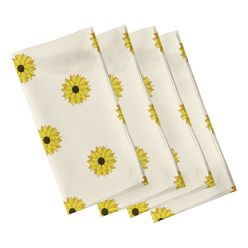 Chrisaun Polyester Floral Square Napkin, Ivory