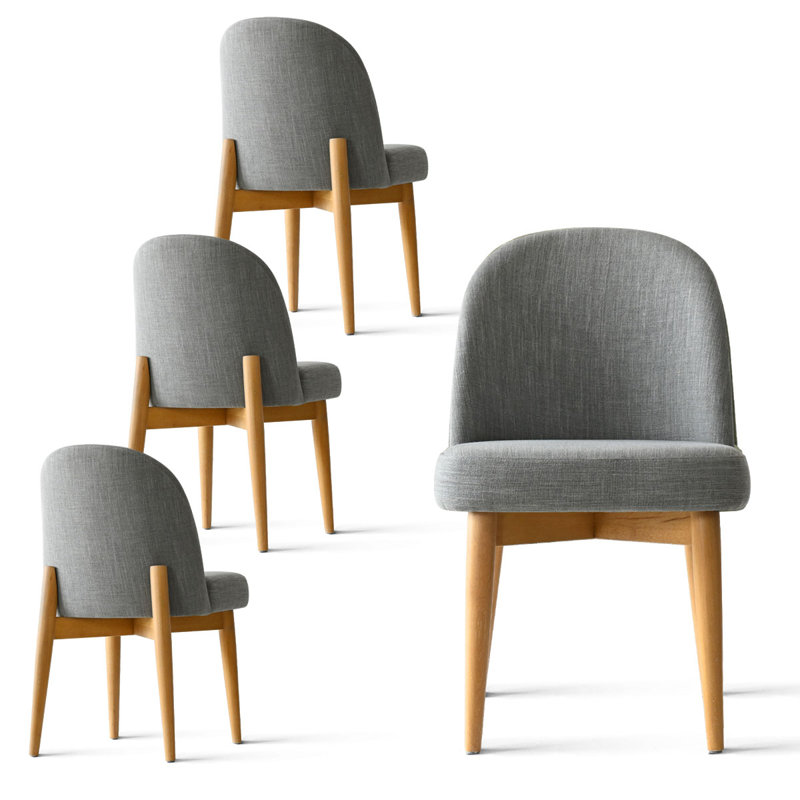 Linen Upholstered Dining Chairs With Solid Wood Legs, Gray