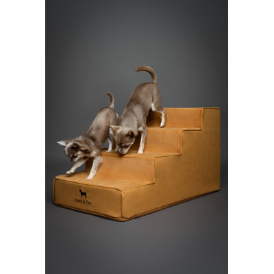 Dog Stairs, Dog Ramp for Bed Pet Stairs for High Bed, Design to Fit Small and Large Breeds, Durable 4 Pet Steps for Couch (35 Foam Density) Leather Collection