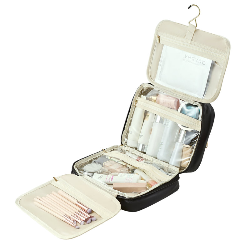 PU Leather；Polyester；PVC；Nylon Zipper Makeup Organiser, Black