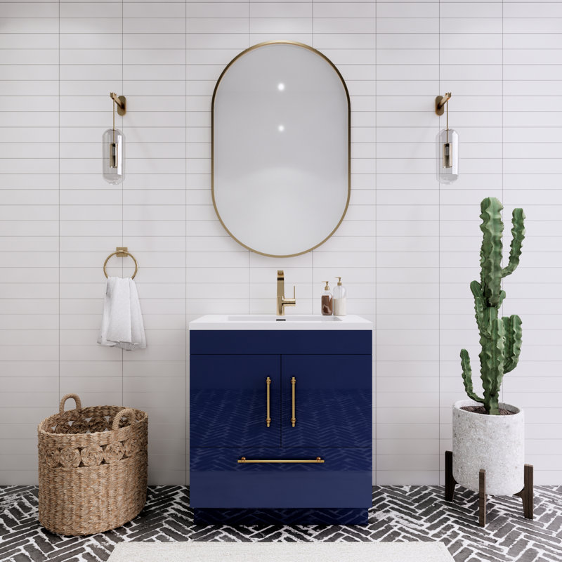 Spring Single Bathroom Vanity, Nigh Blue, 30"