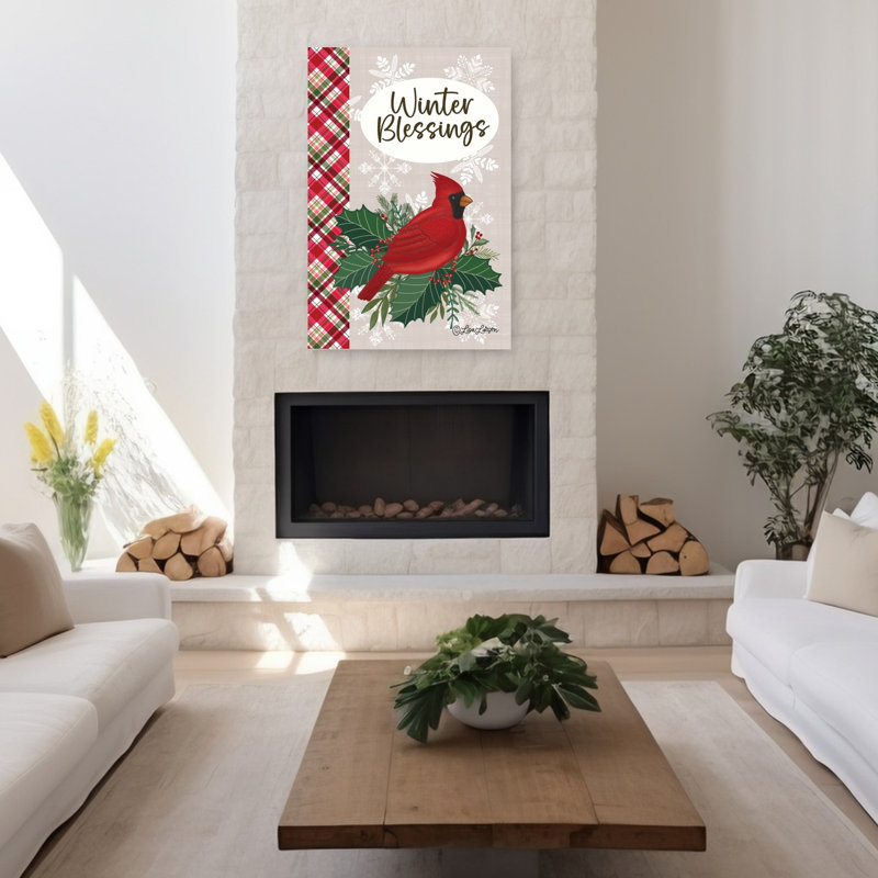 «Winter Blessings», cardinal, oiseau, nature, art hivernal, H 48 po x l 32 po