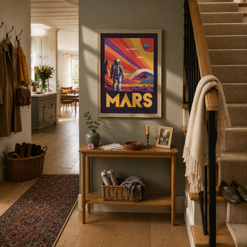 Postcard from Mars Retro - Framed Print, A2 - 59.4 x 42.0 cm, Oak