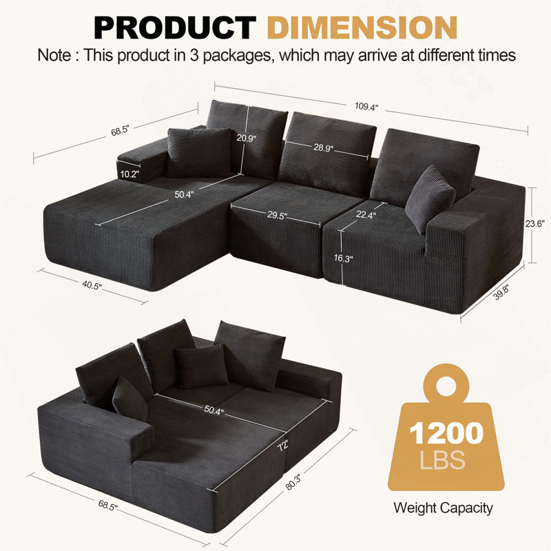 Modular Sectional Sofa With Chaise