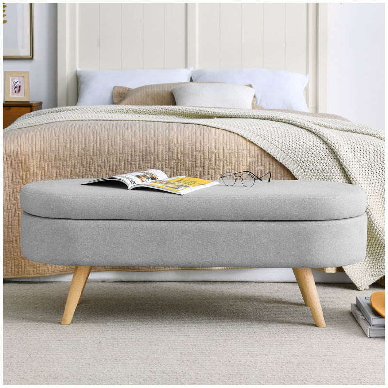 Ottoman Oval Storage Bench,Rubber Wood Legs, (43.5"x16"x16"), Light Gray